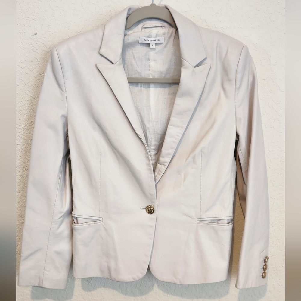 NWOT FAITH CONNECTION White Leather.Lamb Skin jacket Size Small